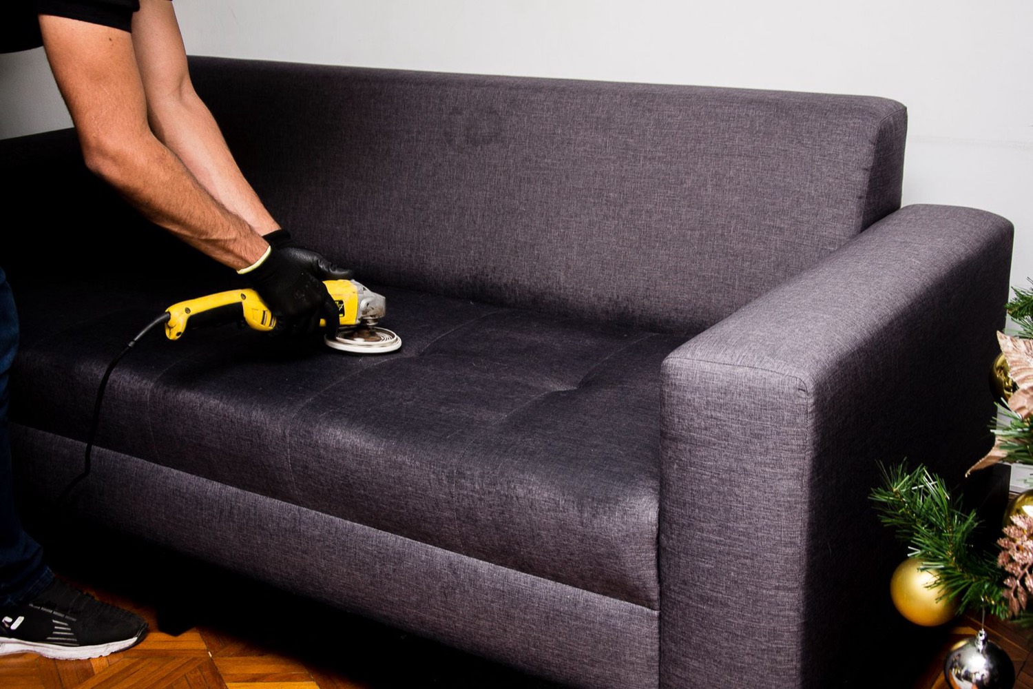 Cleaning a gray fabric sofa